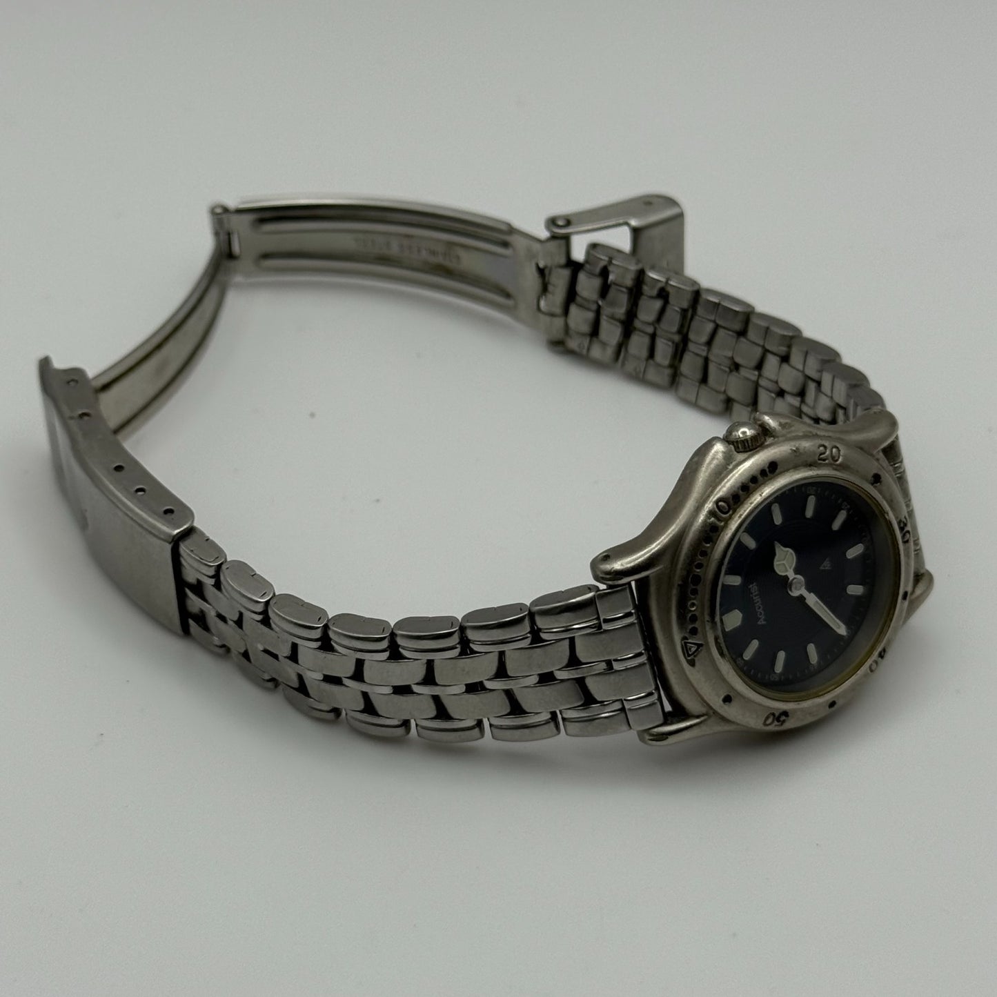 Accurist Ladies Quartz Watch Black Dial Silver Tone Bracelet Japan Working 27mm