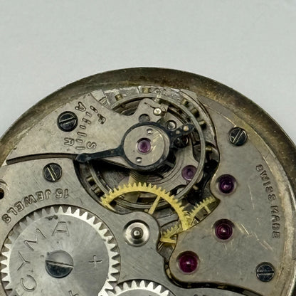 Cyma 162 Watch Movement Manual Wind Vintage Swiss 15 Jewels Parts Repair 23.5mm