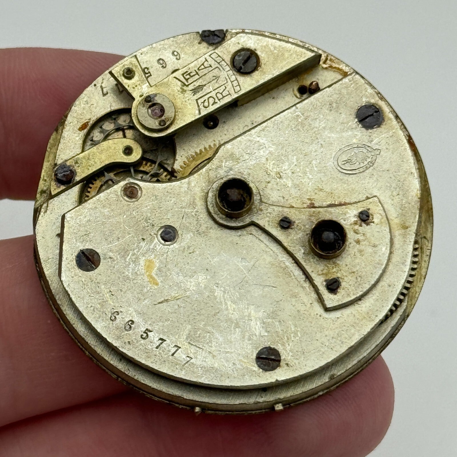 45mm Antique Unidentified Key Wound Partial Pocket Watch Movement PARTS REPAIR