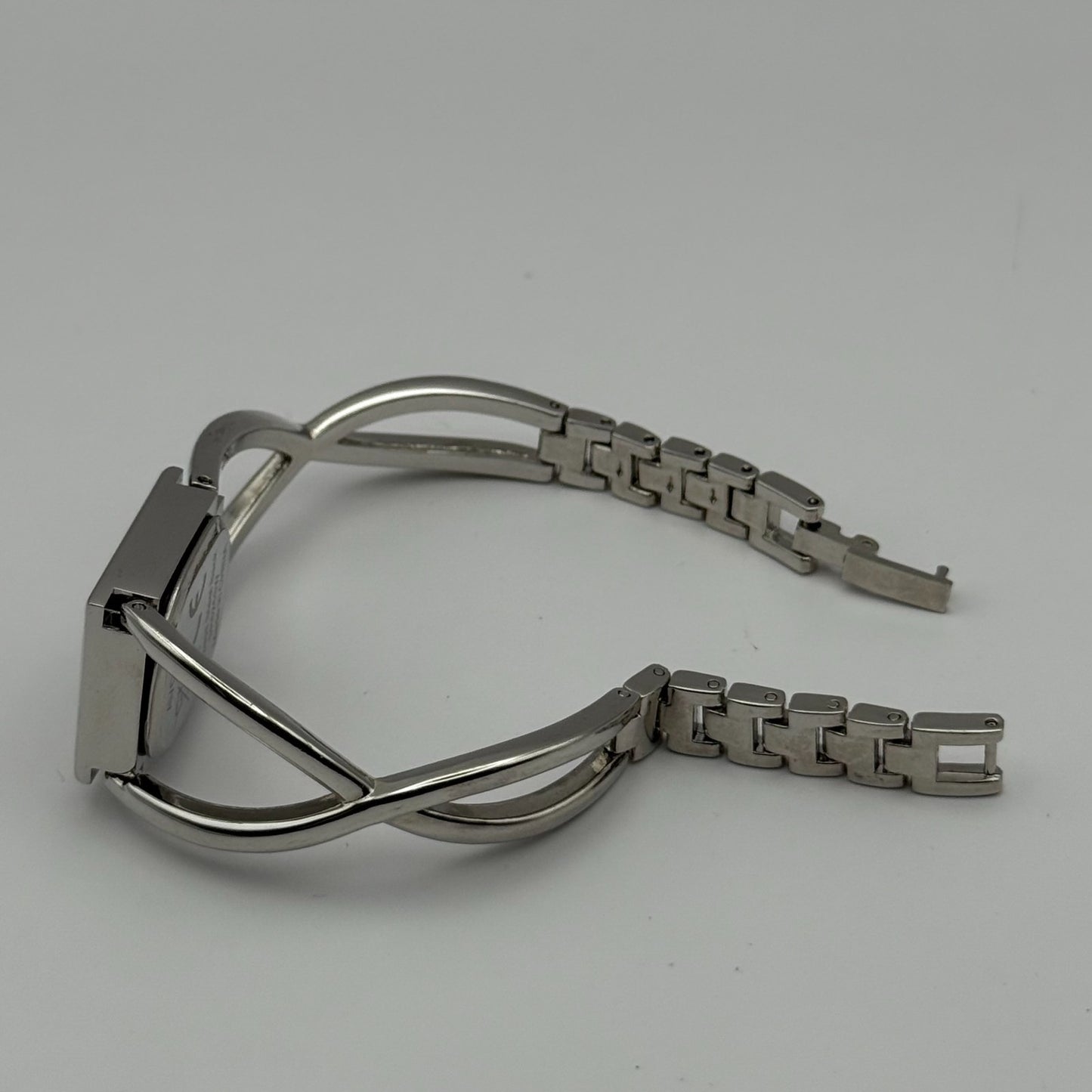 Avon Ladies Quartz Watch Black Square Dial Silver Tone Bracelet Working 19mm