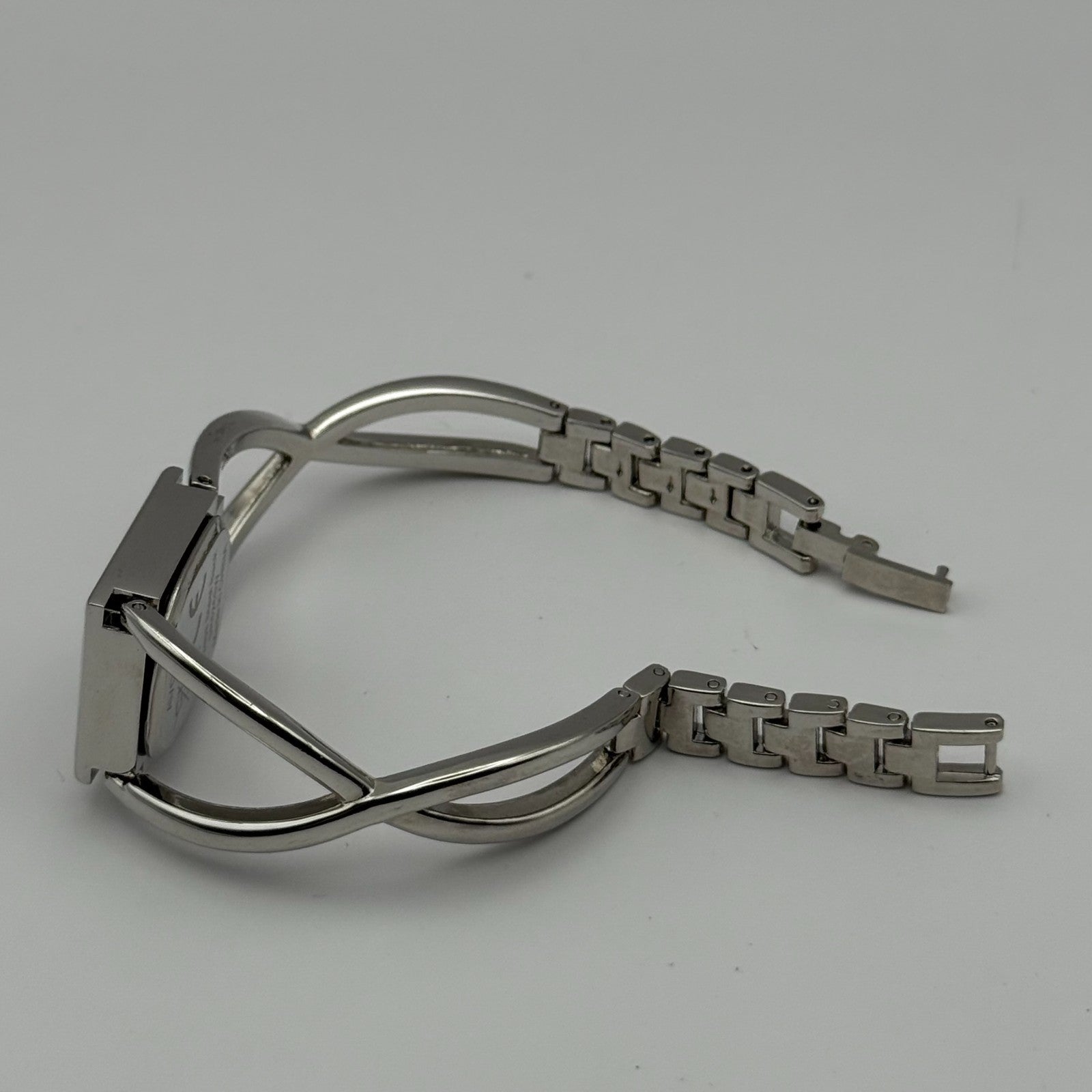 Avon Ladies Quartz Watch Black Square Dial Silver Tone Bracelet Working 19mm