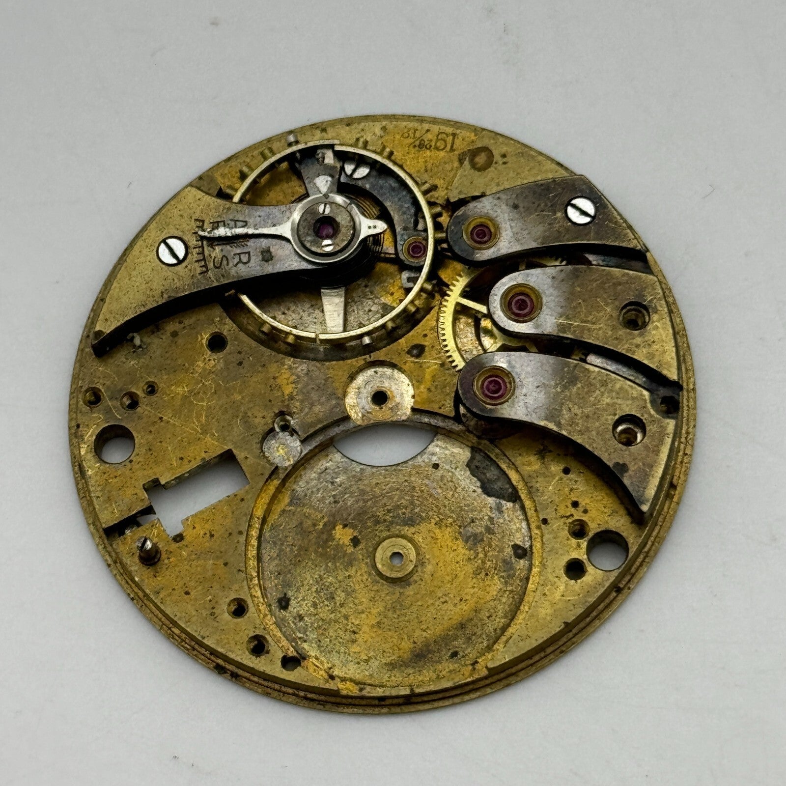 42.9mm Buren 19 28/12 Balance Intact Partial Pocket Watch Movement PARTS SPARE