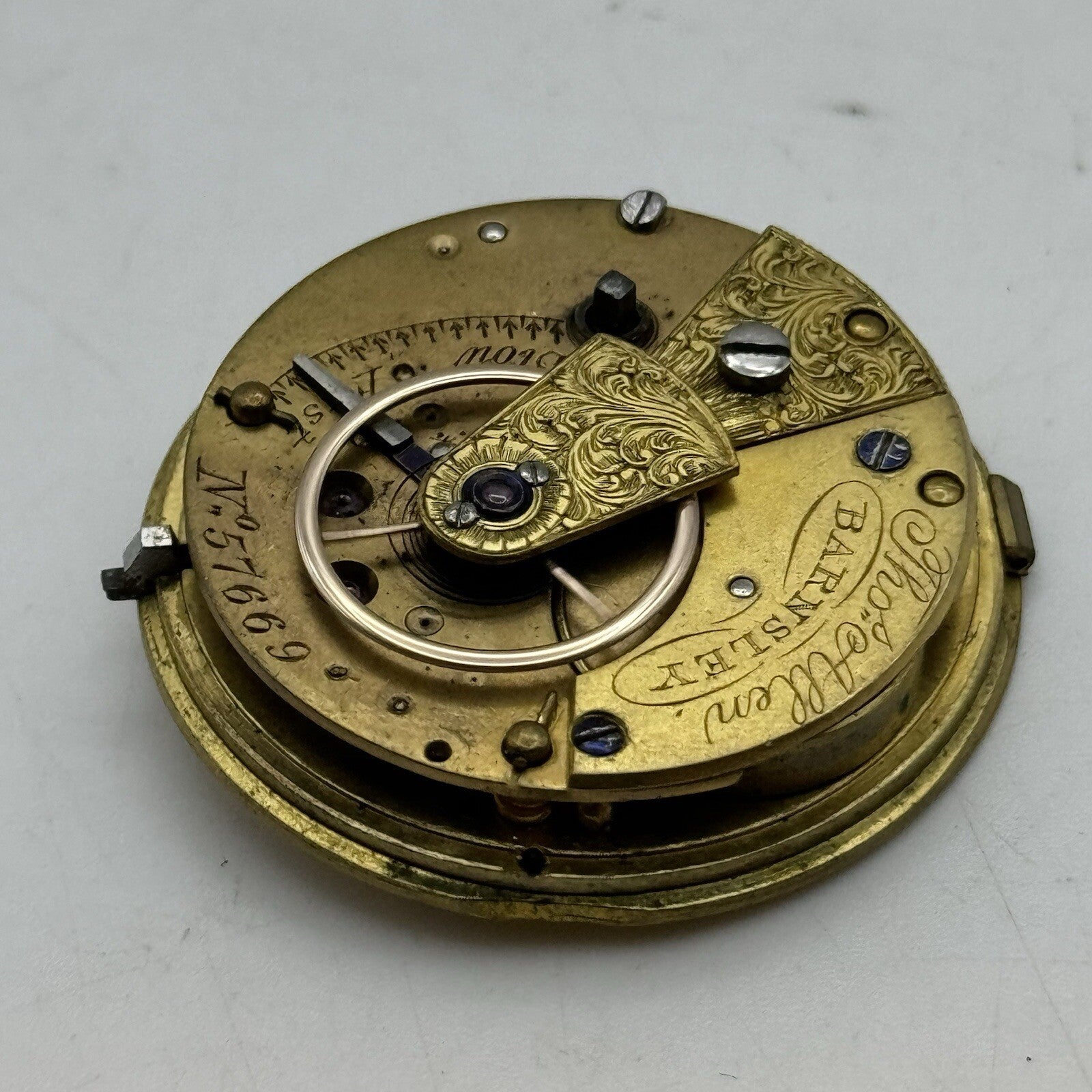 37.7mm Manual Wind Thomas Allen Barnsley Fusee Pocket Watch Movement FOR PARTS