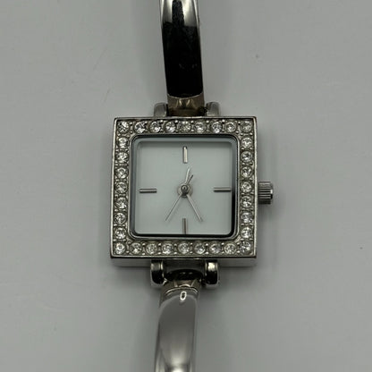 Avon Ladies Quartz Watch Square White Dial Silver Tone Bracelet Working 21mm