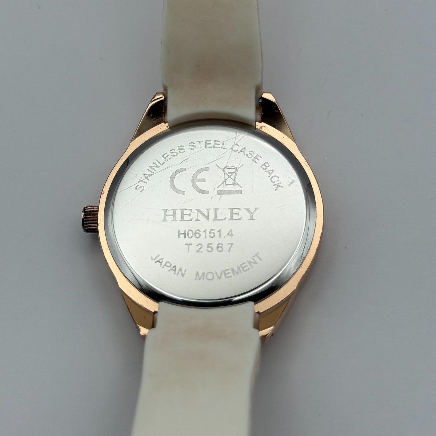 Henley Ladies Quartz Watch White Dial Rose Gold Tone Case Japan Working 40mm