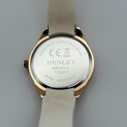 Henley Ladies Quartz Watch White Dial Rose Gold Tone Case Japan Working 40mm