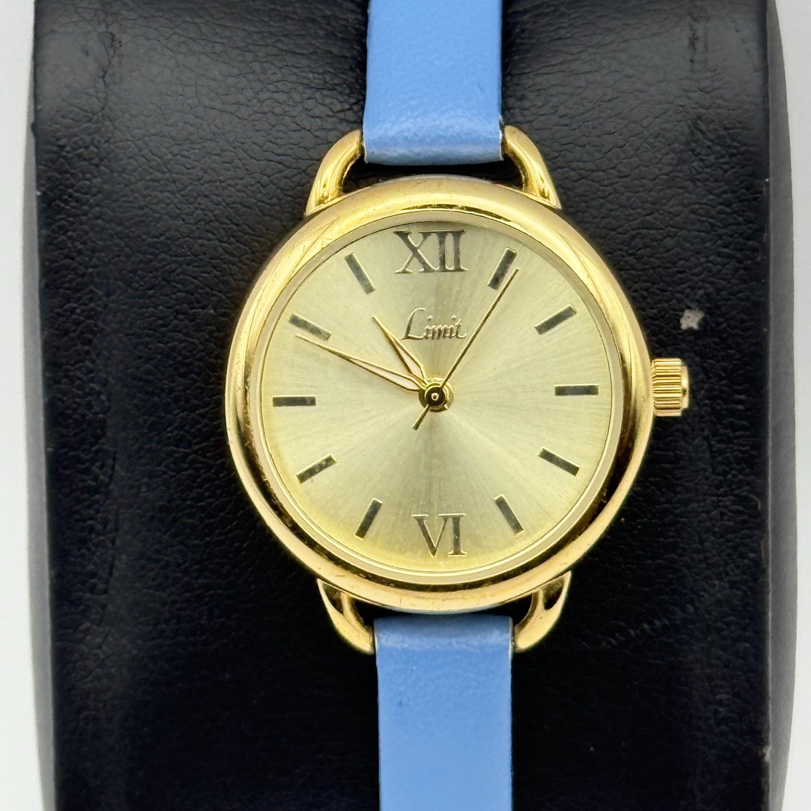 Limit Ladies Quartz Watch Gold Tone Blue Strap Working 25mm New Battery