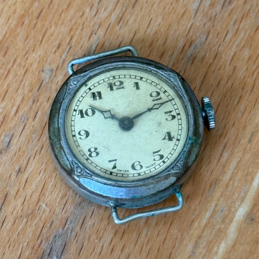 24mm Vintage Swiss Made Trench Watch Manual Wind FOR PARTS / REPAIR