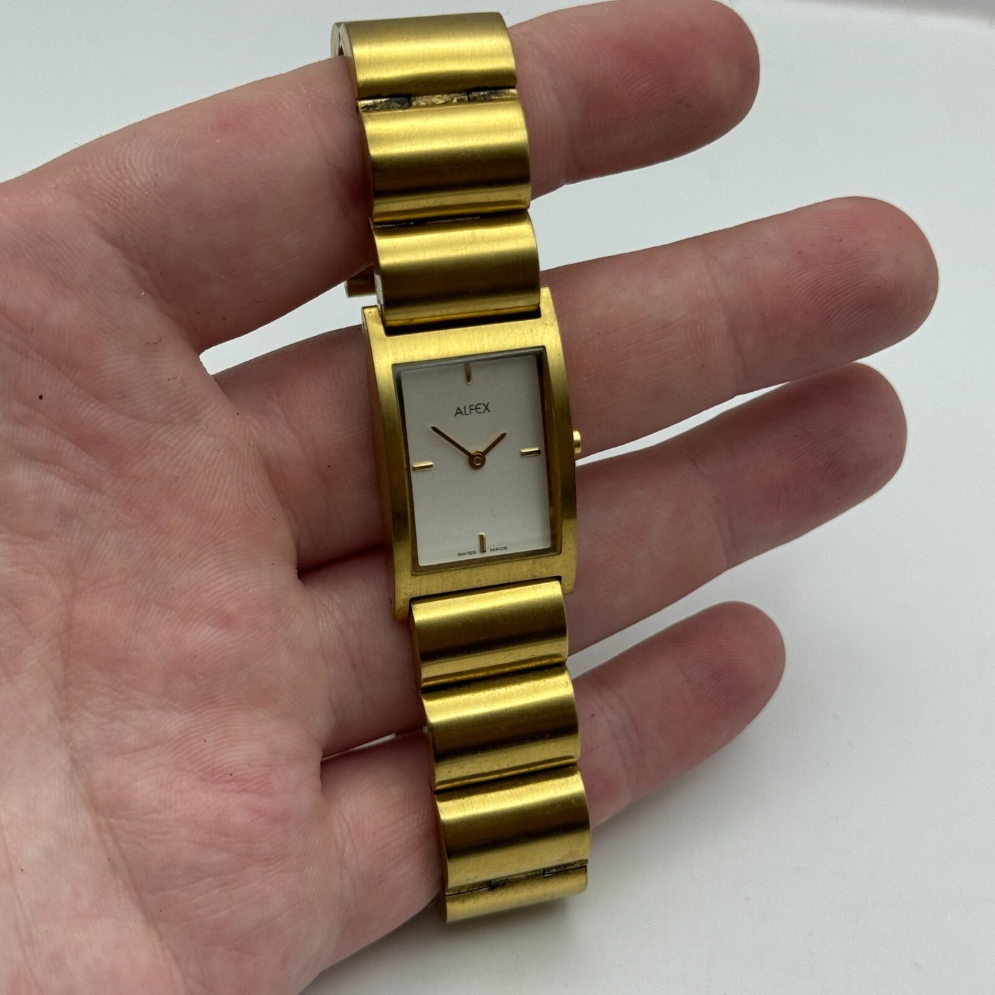 19mm Working Alfex 5301-R-D Plum Design Gold Plated Vintage Quartz Watch 6 Inch