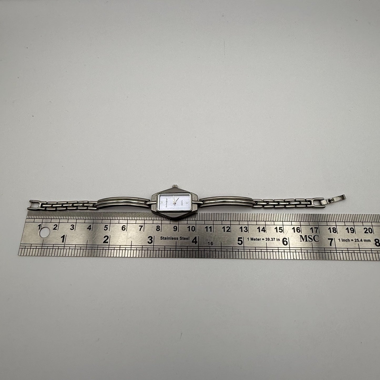 Buckingham Ladies Quartz Watch Purple Dial Silver Tone Bracelet Working 18mm