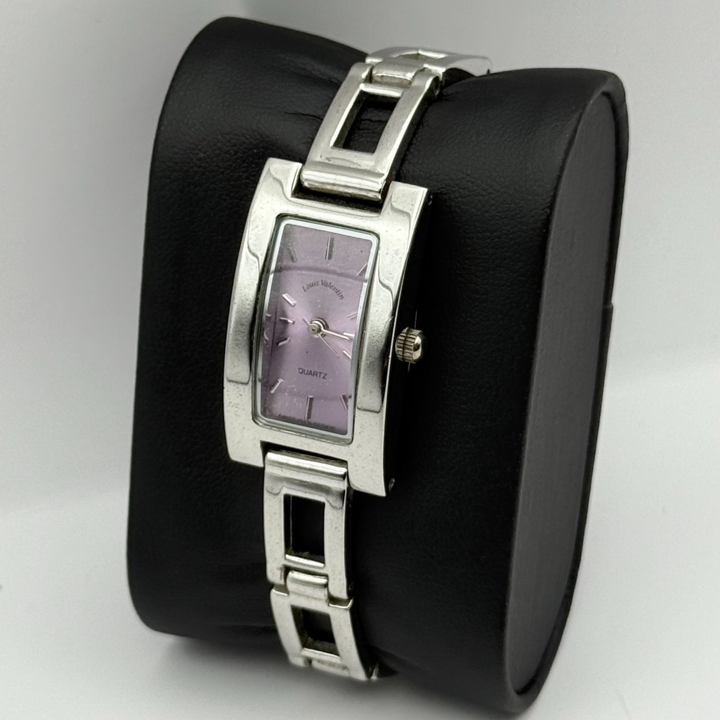 Louis Valentine Ladies Quartz Watch Purple Dial Silver Tone Japan Working 19mm