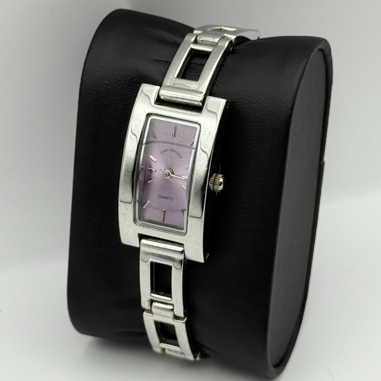 Louis Valentine Ladies Quartz Watch Purple Dial Silver Tone Japan Working 19mm