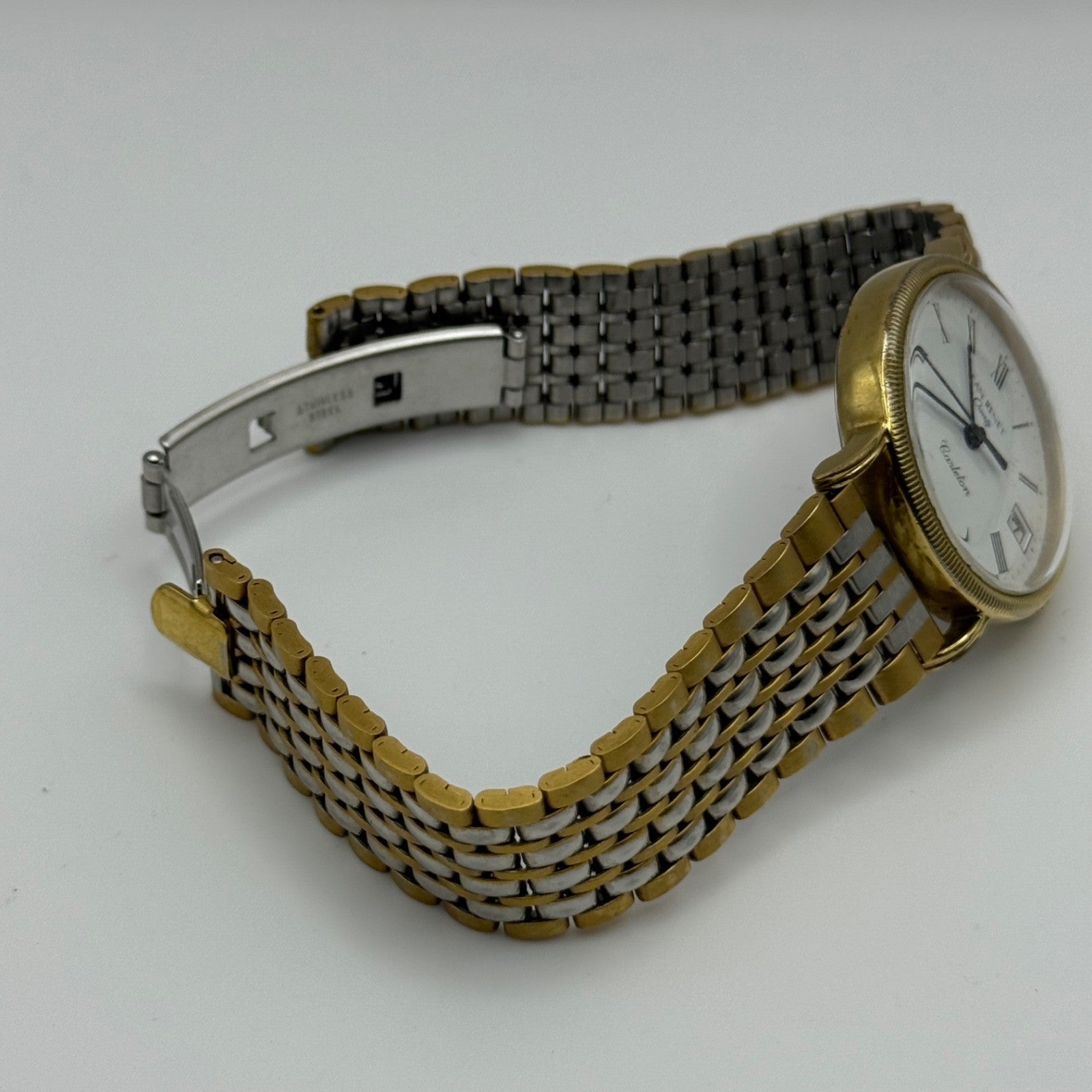 Jean Renet Carleton Watch Vintage Two Tone Bracelet Quartz Date Dial Swiss 33mm