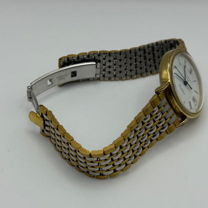 Jean Renet Carleton Watch Vintage Two Tone Bracelet Quartz Date Dial Swiss 33mm