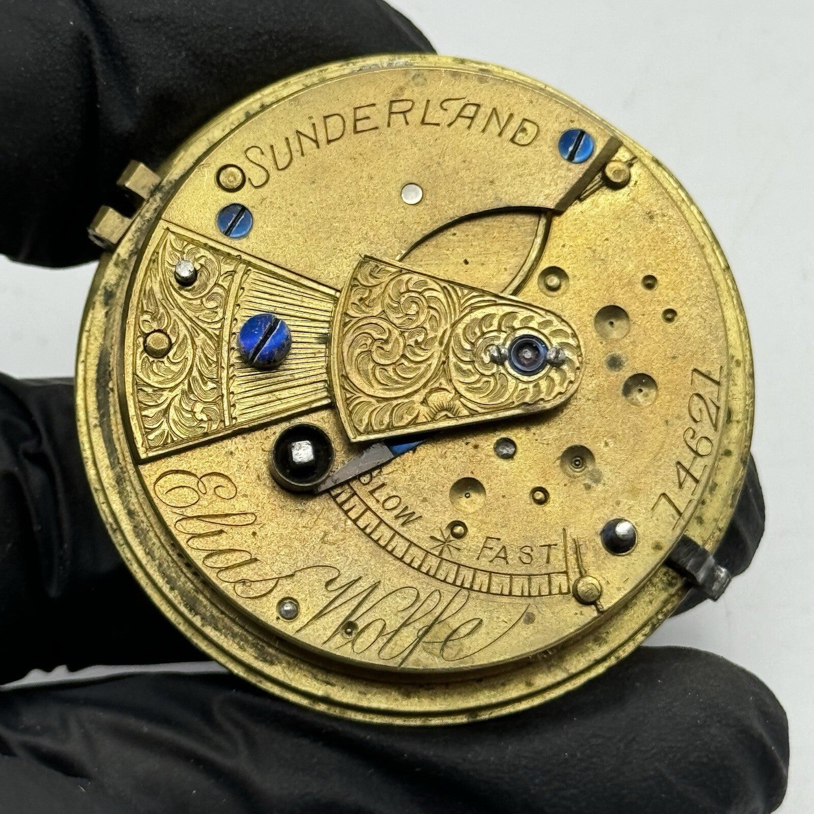 47.5mm Elias Wolfe Fusee Quality Pocket Watch Movement FOR PARTS Restoration
