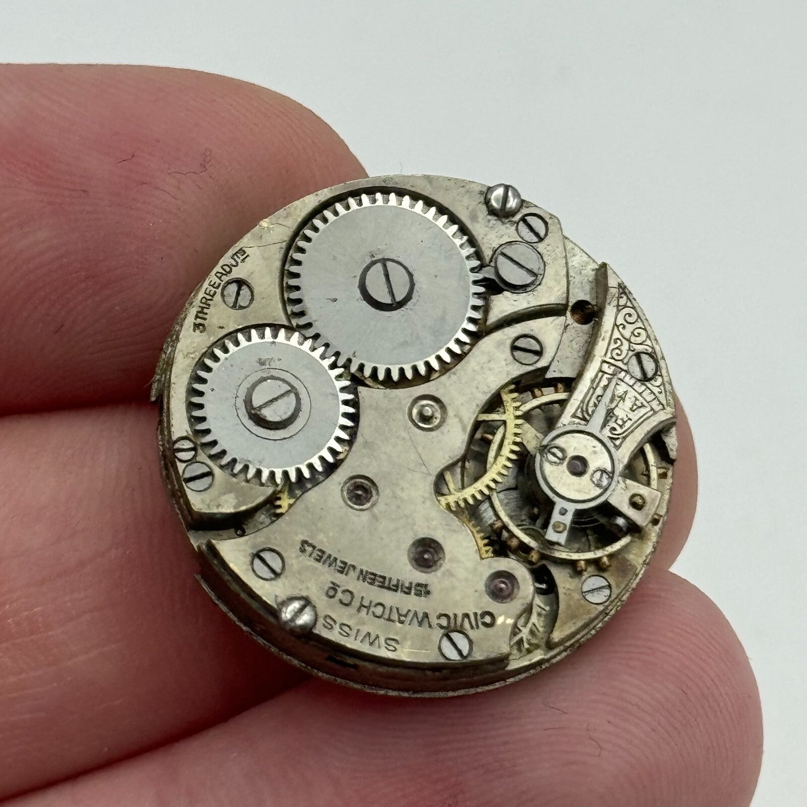 25.3mm Civic Watch Co Mens Trench Watch Movement Manual Wind Vintage Swiss PARTS
