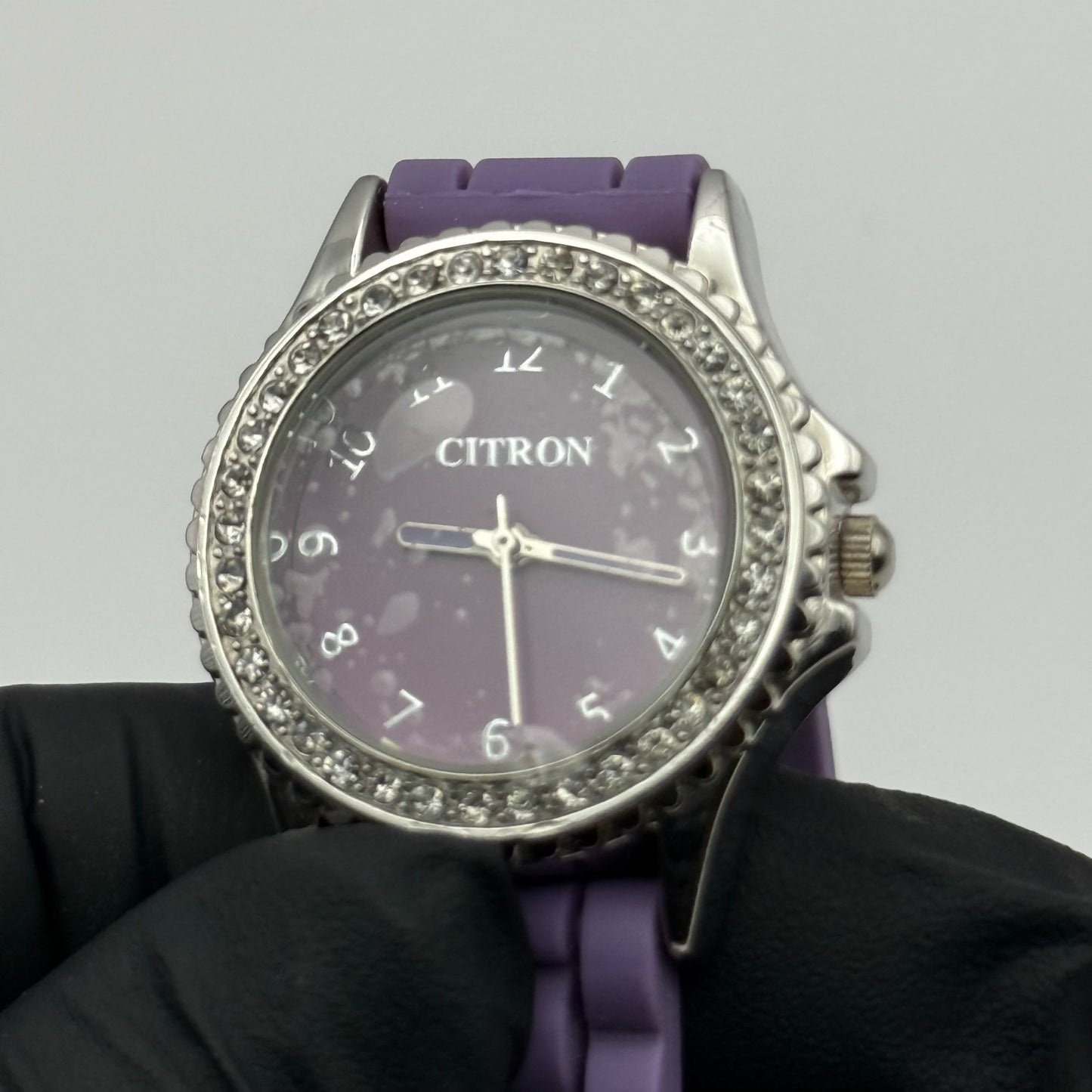 Citron Ladies Quartz Watch Crystal Accents Purple Strap Working 27mm New Battery