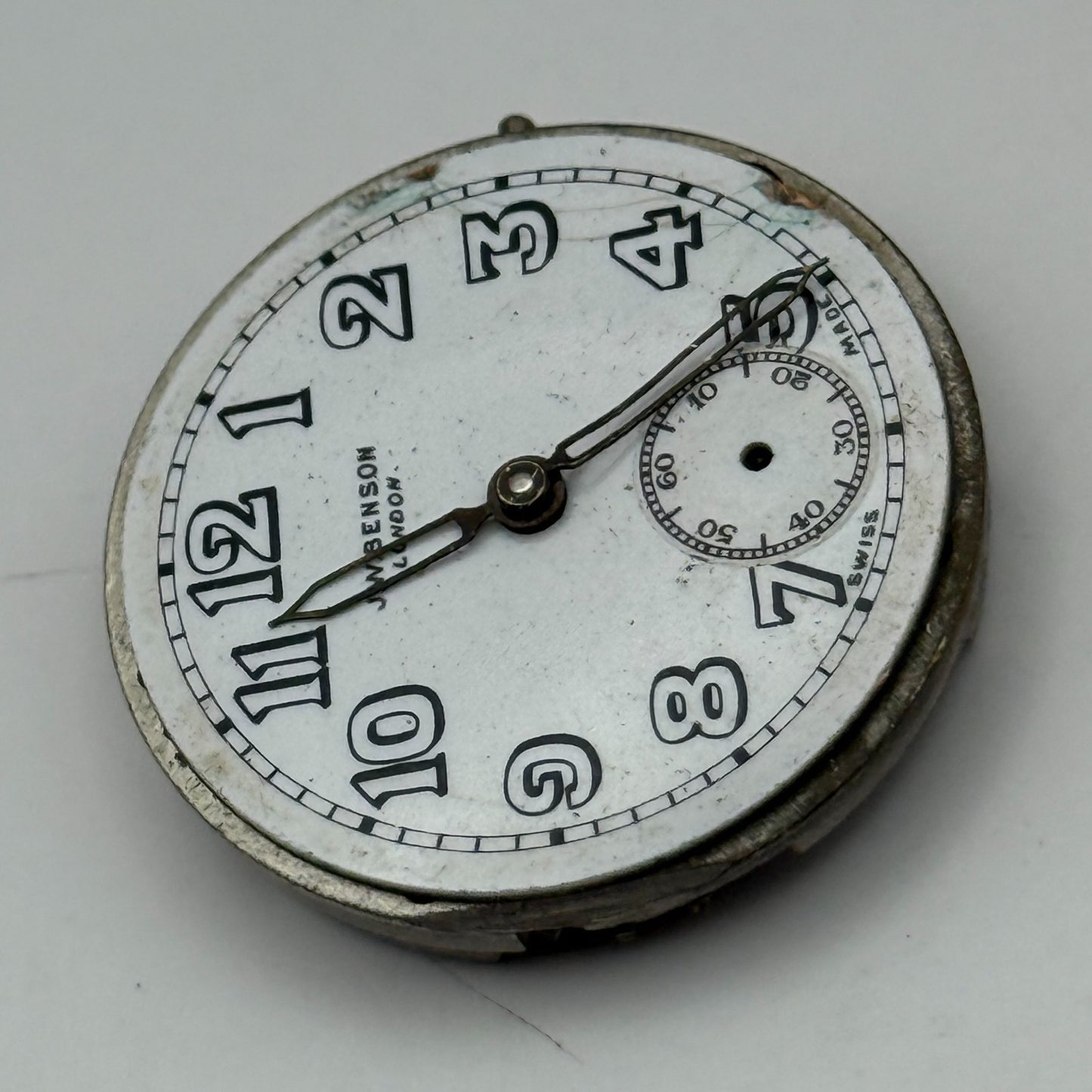 J W Benson Trench 15 Jewels Watch Movement Manual Wind Vintage Parts 27.1mm