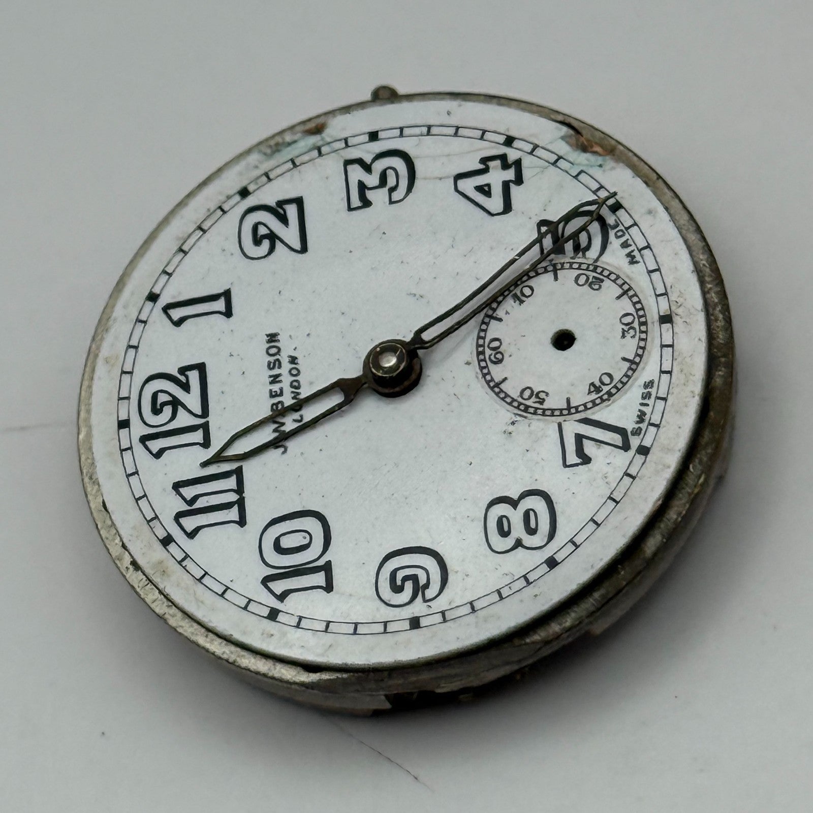 J W Benson Trench 15 Jewels Watch Movement Manual Wind Vintage Parts 27.1mm