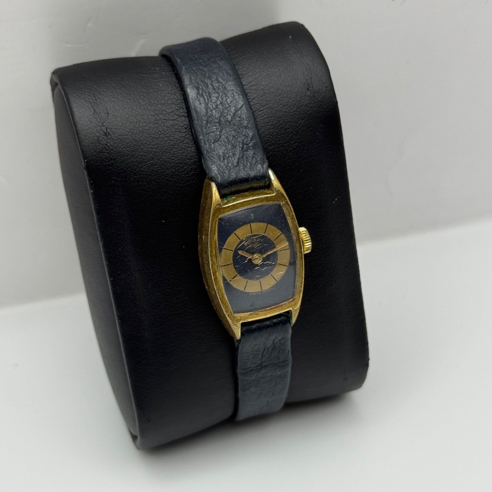 17mm Vintage Rotary Blue Bullseye Dial Swiss Manual Wind Watch PARTS / REPAIR