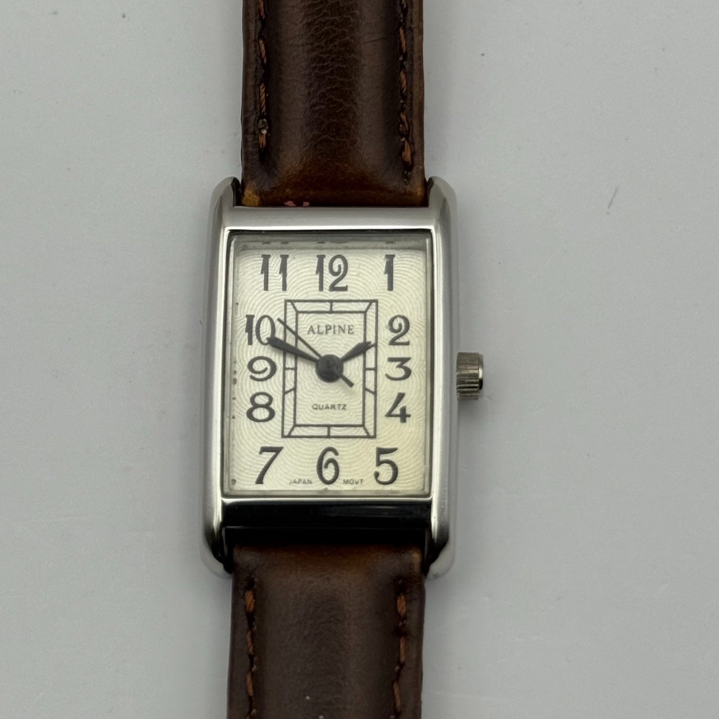 Alpine Ladies Quartz Watch Rectangle Dial Brown Leather Strap Japan Working 18mm