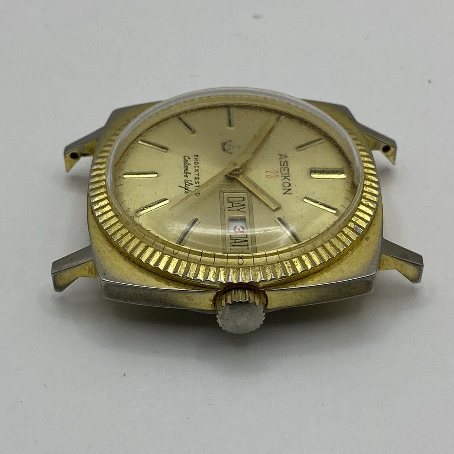 35mm Vintage Gents Aseikon 23 Colombo Style Day Date Watch Head TO RESTORE