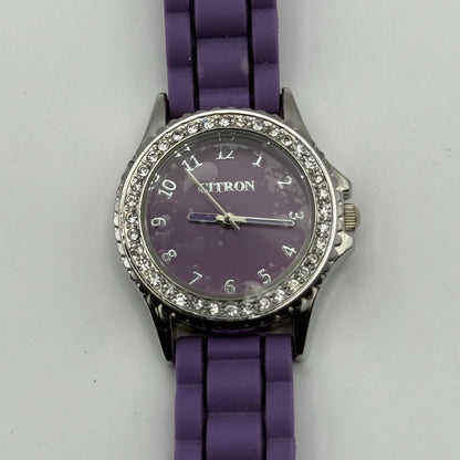 Citron Ladies Quartz Watch Crystal Accents Purple Strap Working 27mm New Battery