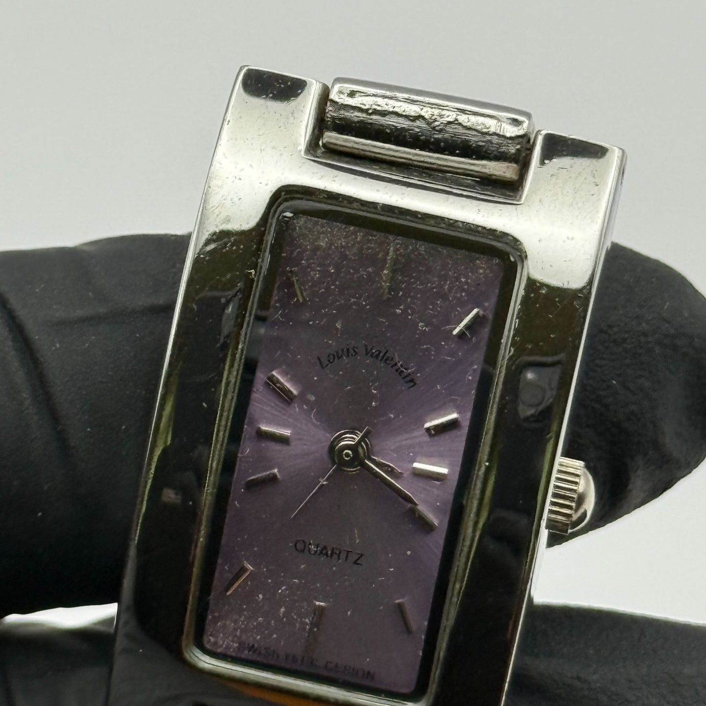 Louis Valentine Ladies Quartz Watch Purple Dial Silver Tone Japan Working 19mm