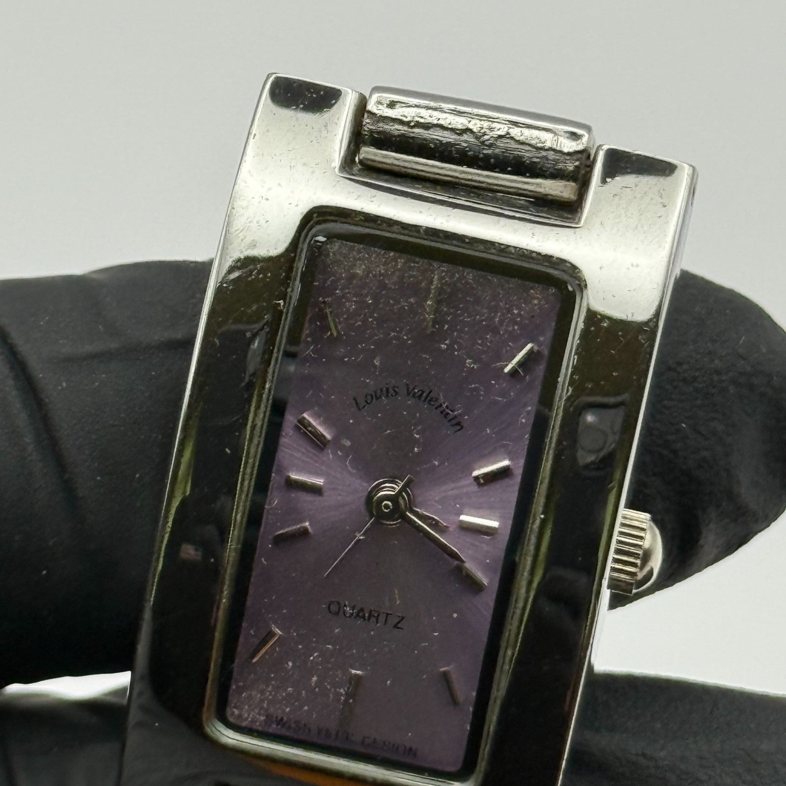 Louis Valentine Ladies Quartz Watch Purple Dial Silver Tone Japan Working 19mm