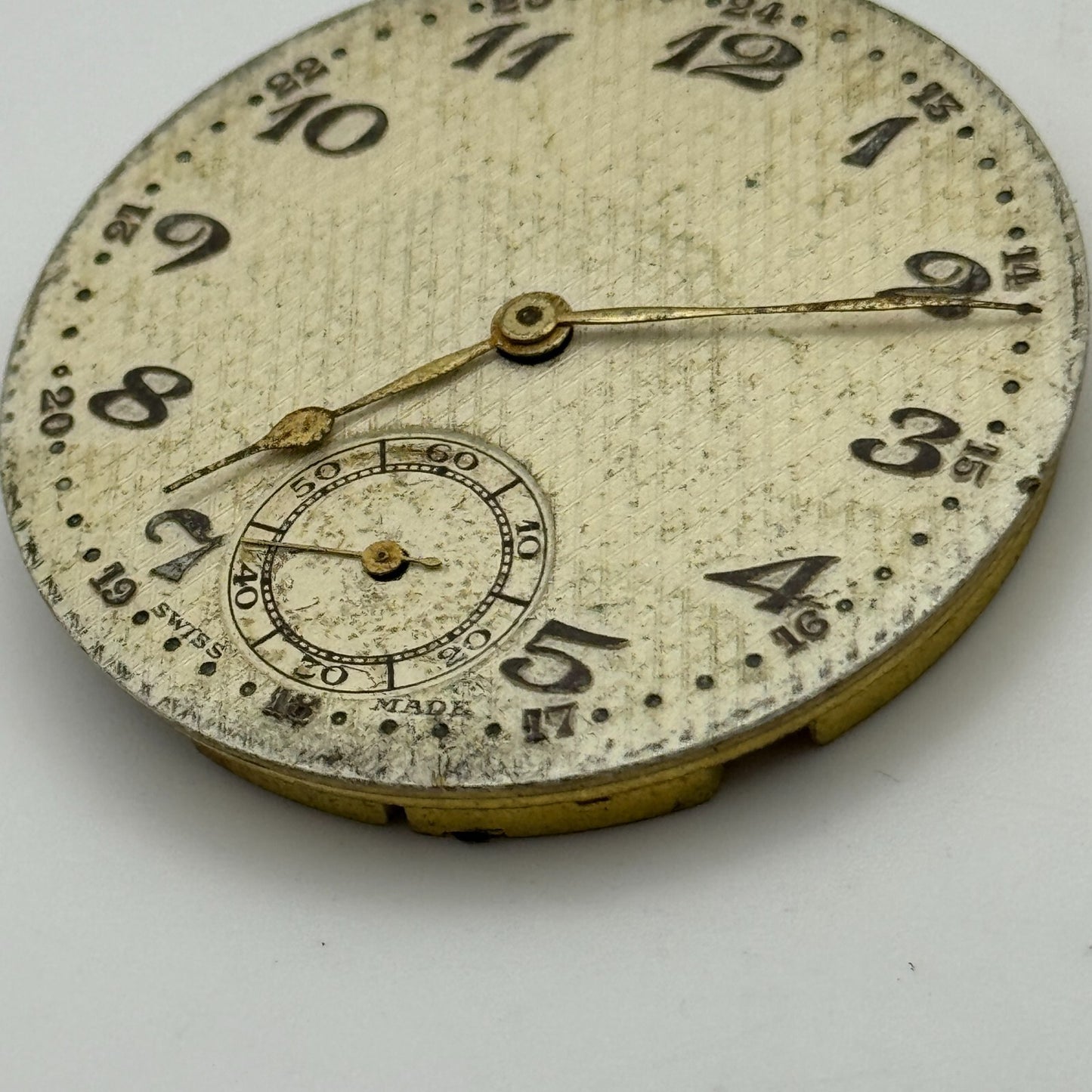 40.7mm Swiss 24 Hour Dial Sub Seconds Pocket Watch Movement Hands PARTS SPARES