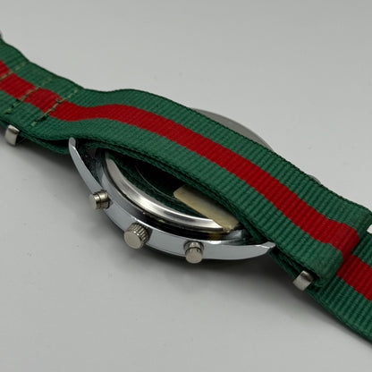 Jhon Star Men’s Quartz Watch Chronograph Gold Dial Green Red Strap Working 45mm