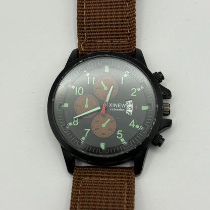 Xinew Men’s Quartz Chronograph Watch Calendar Dial Brown Strap Working 42mm