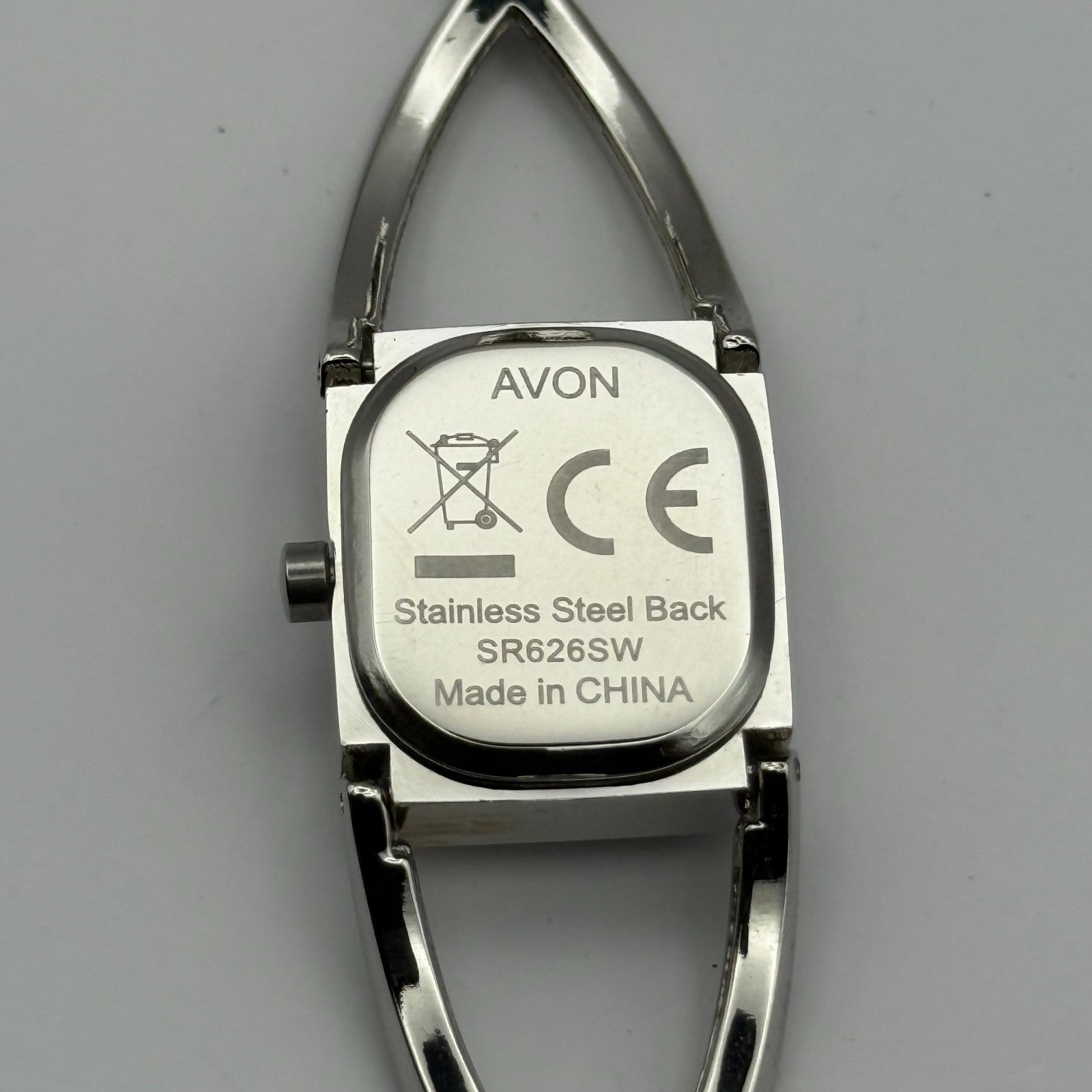 Avon Ladies Quartz Watch Black Square Dial Silver Tone Bracelet Working 19mm
