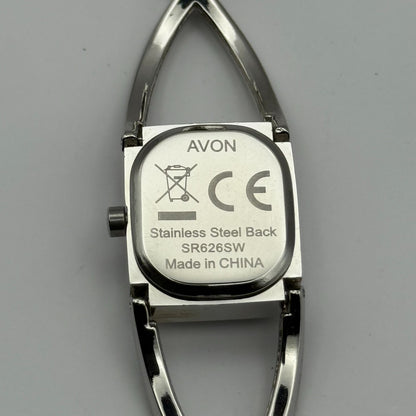 Avon Ladies Quartz Watch Black Square Dial Silver Tone Bracelet Working 19mm