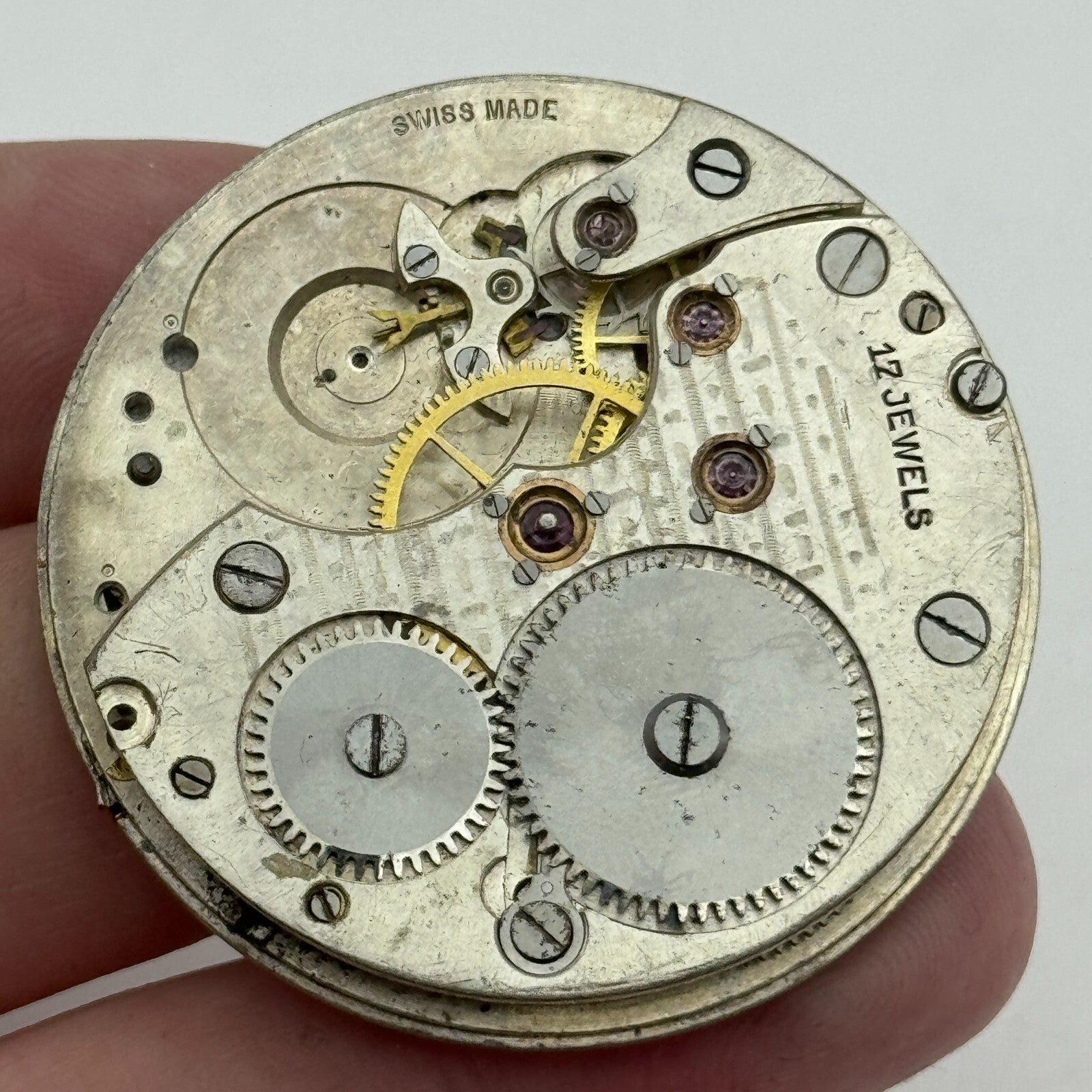 43mm Unidentified High Grade 17 Jewels Swiss Pocket Watch Movement PARTS