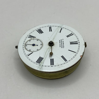 46.9mm Antique H Samuel Manchester Key Wound Swiss Pocket Watch Movement PARTS