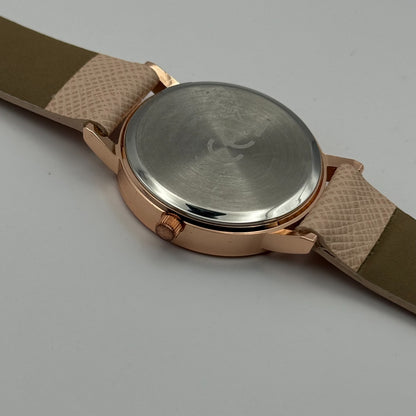 Guy Laroche Ladies Quartz Watch Rose Gold Tone Beige Strap Working 31mm