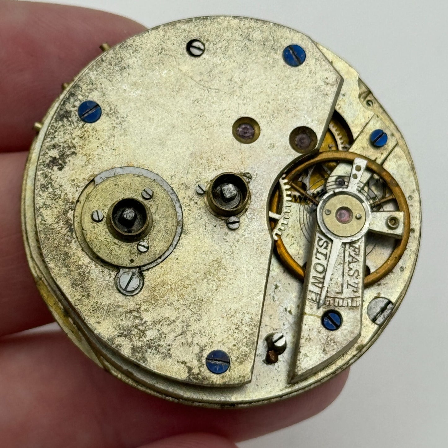 43.2mm Antique Key Wound Balance Intact Pocket Watch Movement Dial Hands PARTS