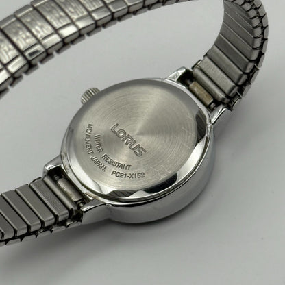 Lorus Ladies Quartz Watch White Dial Silver Tone Stretch Band Japan Working 23mm