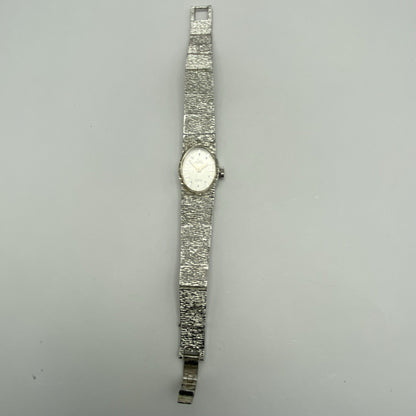 17mm RUNS BUT STOPS Vintage Limit Beautiful Ladies Silver Tone Bark Affect Watch