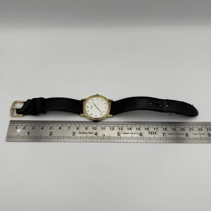 Citizen Ladies Quartz Watch Gold Tone White Dial Black Strap Japan Working 33mm