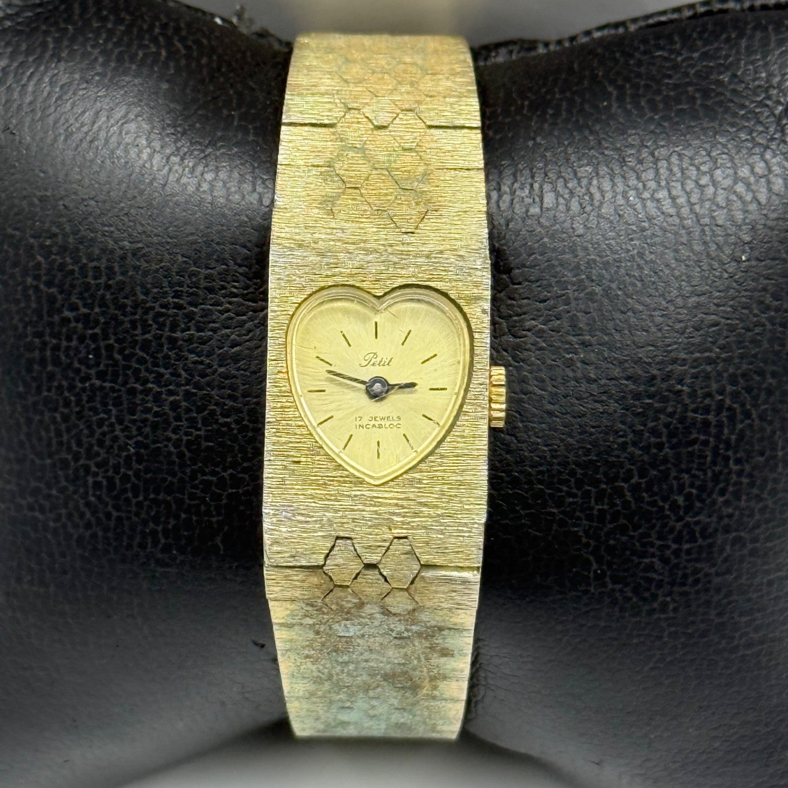 15mm Vintage Petit Bark Affect Heart Gold Plated Manual Wind Watch PARTS REPAIR