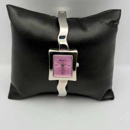 Solo Ladies Quartz Watch Pink Dial Silver Tone Bangle Working 20mm 6 Inches