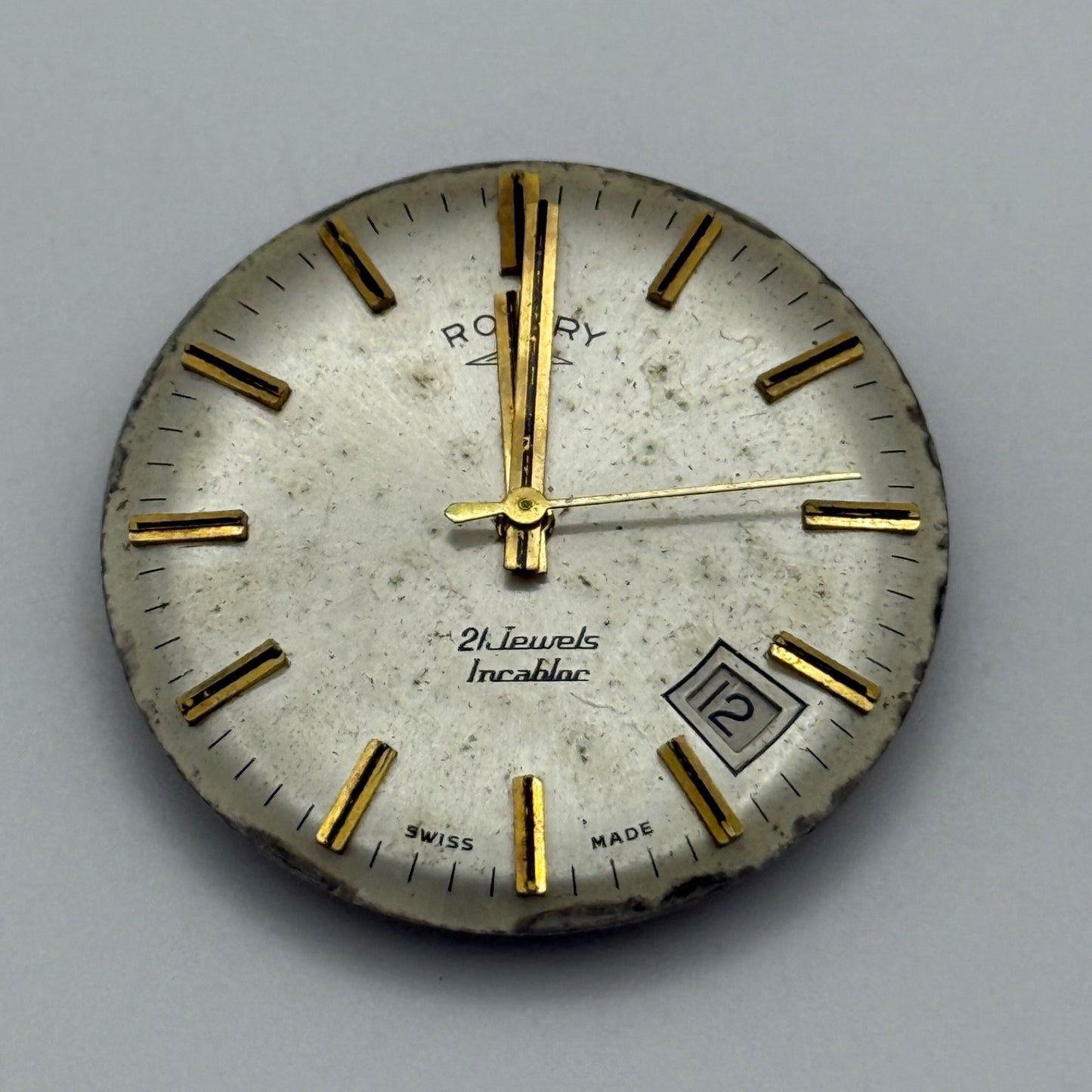 Rotary AS 2061 Watch Movement Manual Wind Date At 4.5 Vintage Swiss Parts 25.9mm