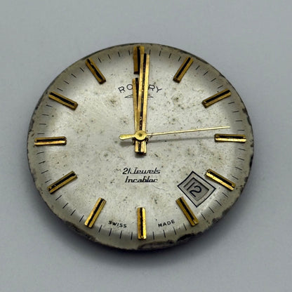 Rotary AS 2061 Watch Movement Manual Wind Date At 4.5 Vintage Swiss Parts 25.9mm