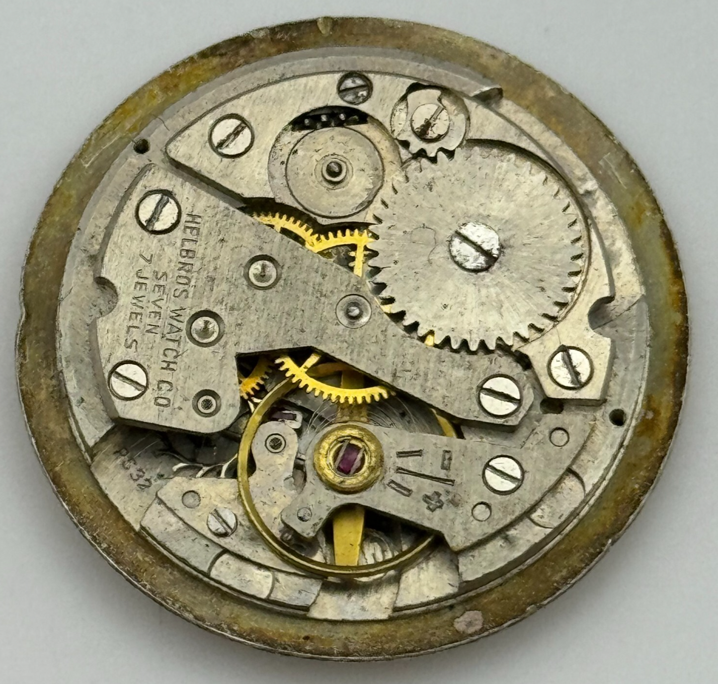 25.9mm Helbros PS32 Manual Wind Swiss 7 Jewels Watch Movement Vintage PARTS