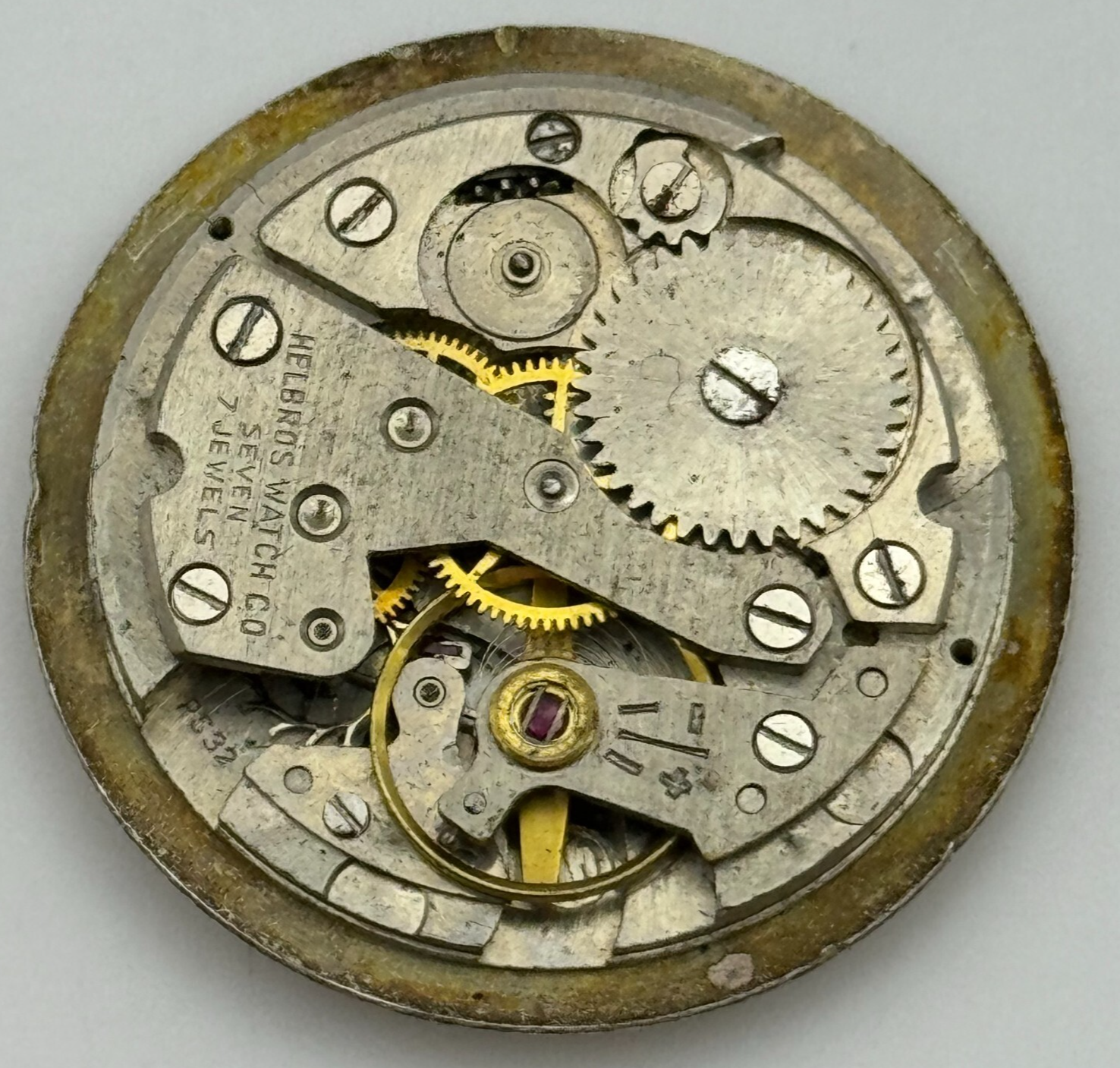 25.9mm Helbros PS32 Manual Wind Swiss 7 Jewels Watch Movement Vintage PARTS