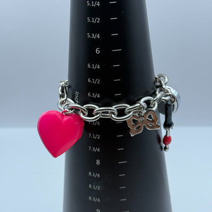 Ladies Quartz Watch Heart Dial Silver Tone Bracelet Stylish Charms Working 28mm