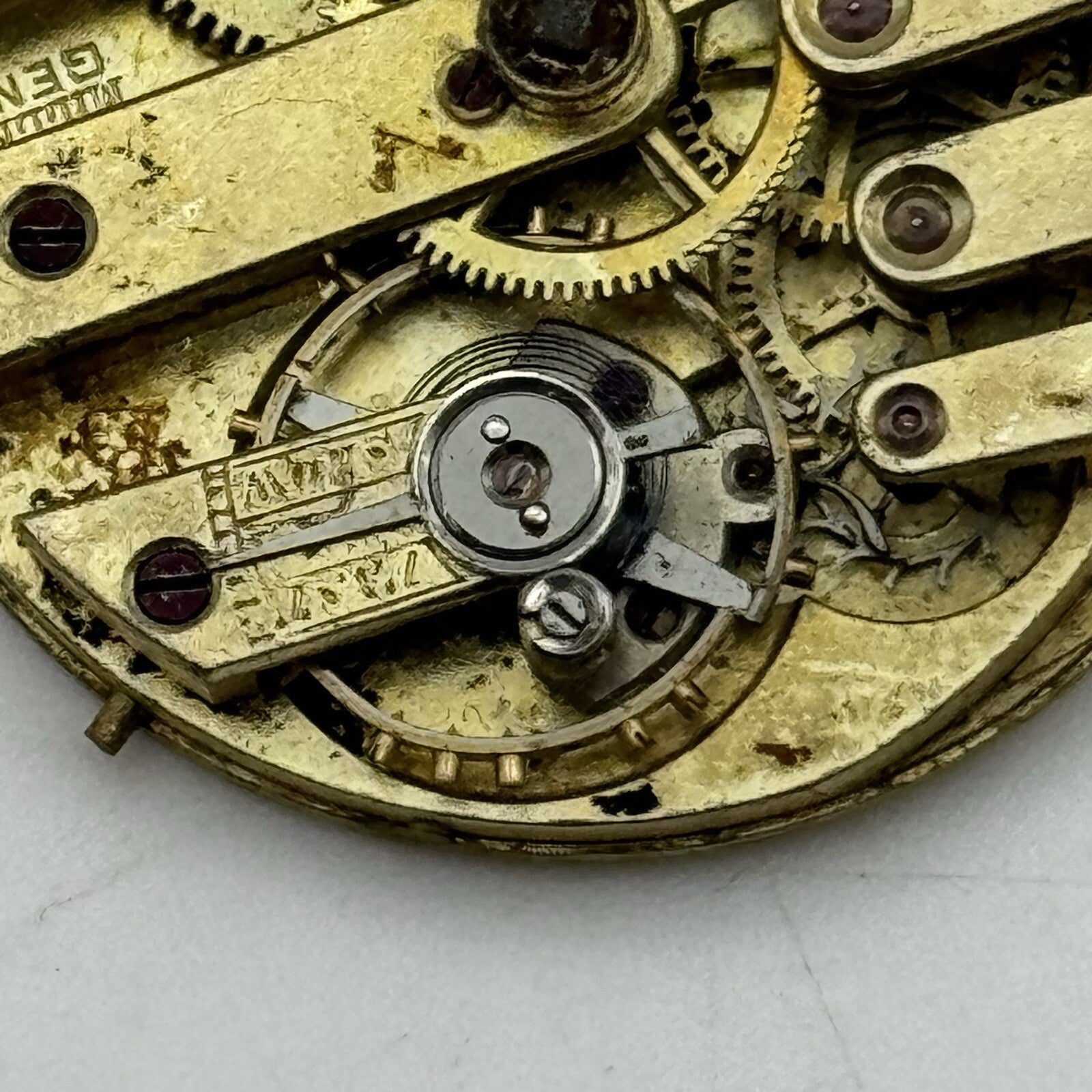 33.7mm Milleret Geneve Cylinder Watch Movement No Dial Hands FOR PARTS