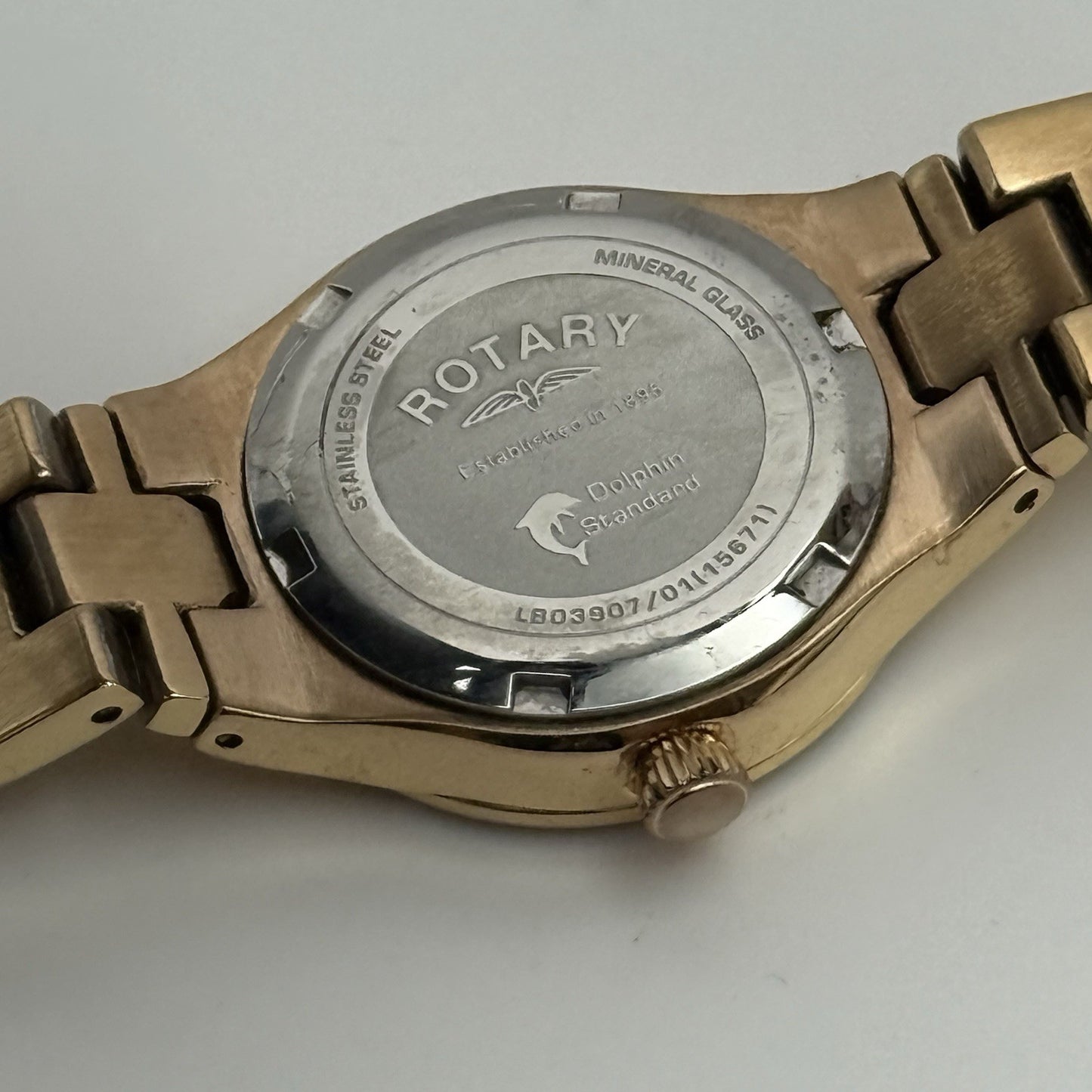 28mm Working Ladies Rotary LB3907 Dolphin Standard Rose Gold Tone Quartz Watch